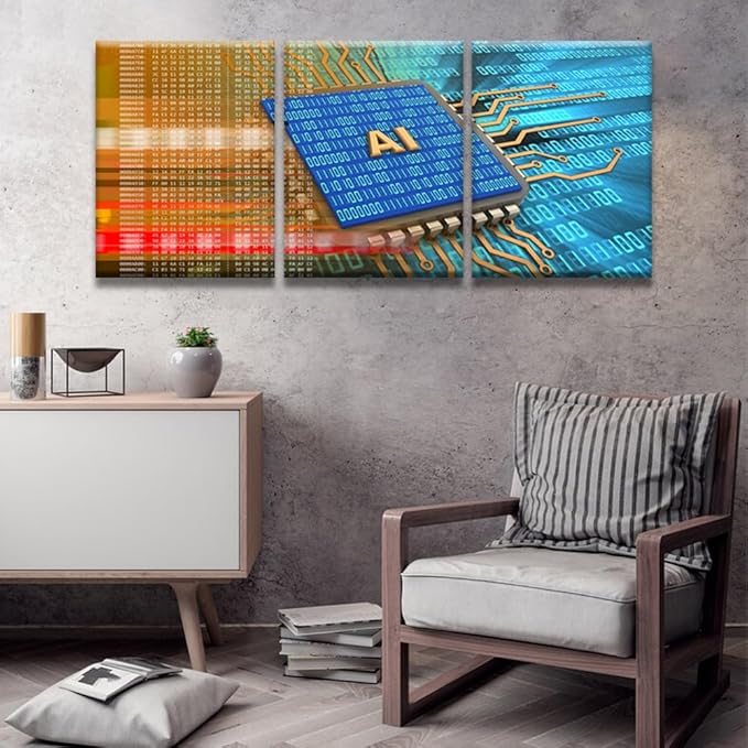 LSIUHWUWI 3 Panel Canvas Wall Art Electronic Board over Digital Background Pictures Print On Canvas for Home Decorations, Modern Wall Art Wooden Framed Ready to Hang, 12x16inchx3