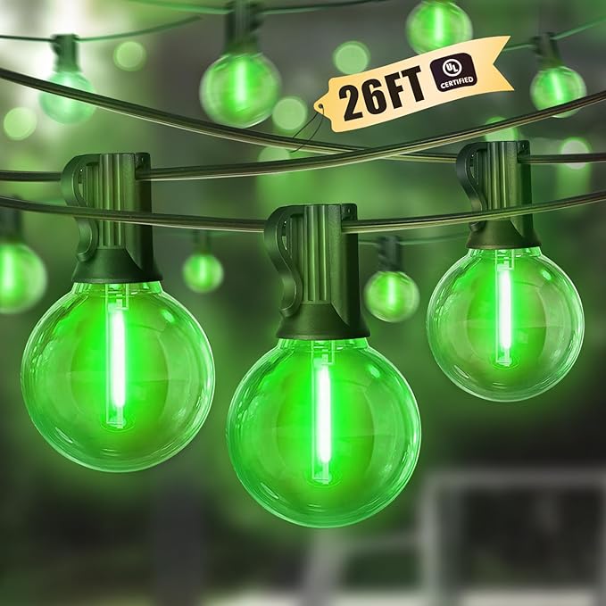 LAMPHOME LED Outdoor String Light, 26Feet Patio Lights with 12+1 Edison Shatterproof Bulbs(1Spare), UL Waterproof Outside Lights connectable Dimmable for Backyard Porch Decor,Green