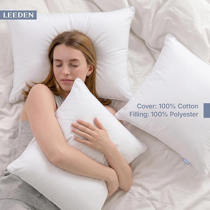 Leeden 14x22 Lumbar Pillow Inserts Set of 2, Decorative Rectangular Throw Pillow Inserts with 100% Cotton Cover, Fluffy Couch Pillows for Sofa, Bed & Home Decor