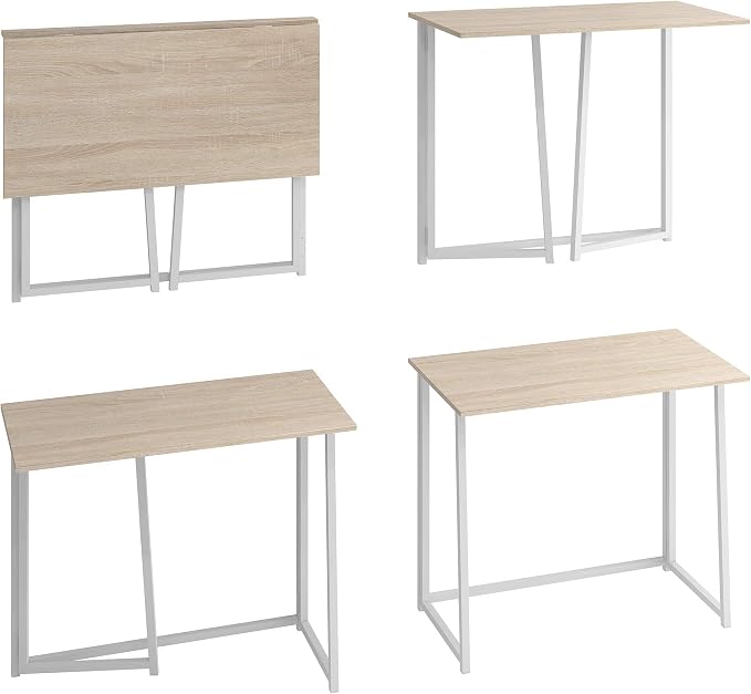 4NM 31.5" Small Folding Desk, Foldable Computer Home Office Desk, Study Writing Table for Small Space Saving Bedroom, Easy Assembly - Natural and White