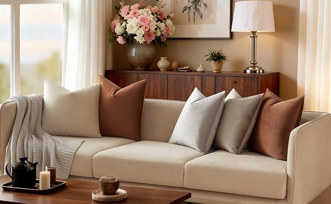 JUSPURBET 16x16 Decorative Velvet Throw Pillow Covers Set of 2,Mocha Mousse | Modern Soft Cushion Covers Cases with Hidden Zipper for Couch Sofa Bed Living Room Bedroom Home Decor