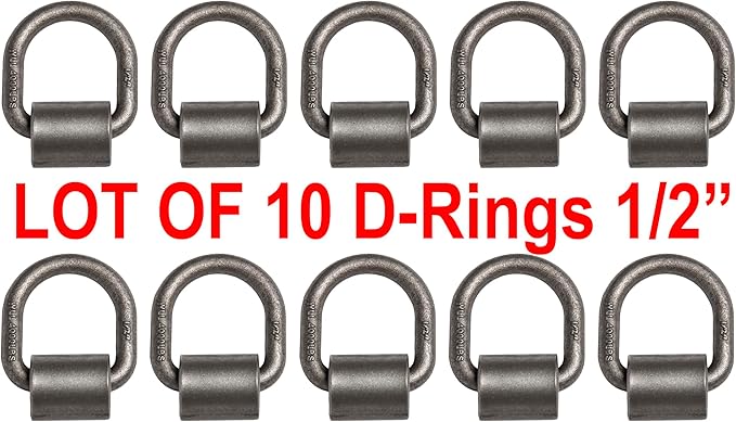 10 Pack Hi Gear 1/2-inch 12000 Lbs Load Capacity Weld-on Flip D-Ring Anchor Flatbed Truck Trailer Ratchet Strap Cargo Tie Down
