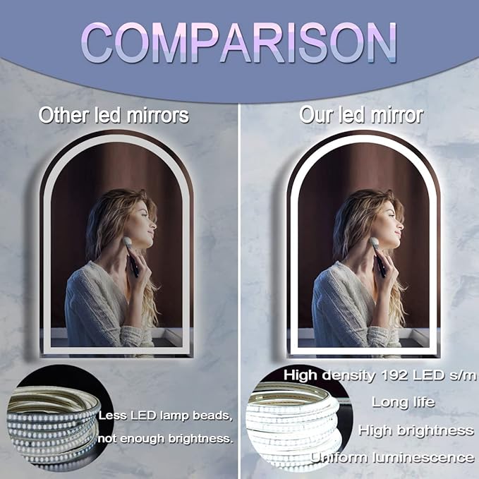 32 x 24 Inch LED Arch Mirror with Lights AntiFog 3 Color Adjustable Brightness Frontlits 32" Arched Lighted Vanity Mirror for Bathroom Wall Mounted Makeup Tabletop Smart Arch Light up Mirrors