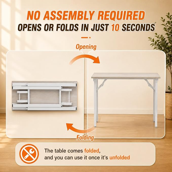 Folding Table Computer Desk - 35.8" No Assembly Folding Desk Design and Foldable Office Desk, Small Desk for Bedroom, Compact Storage Portable Use for Dorm and RV Small Space, White Ash