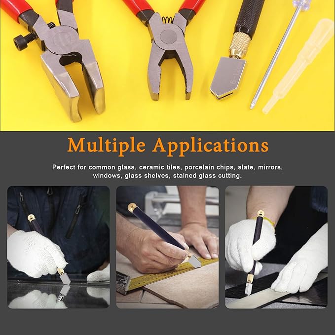 3Pcs Premium Glass Running Breaking Pliers and Class Cutter Kit, Heavy Duty Glass Cutting Tool with Rubber Tip, Work Great for Stained Glass, Mosaics, Fusing, Breaking