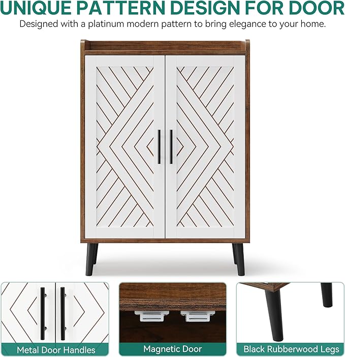 YITAHOME Shoe Cabinet with Doors, 5-Tier Shoe Storage Organizer with Adjustable Shelves, Modern Freestanding Wooden Shoe Rack Cabinet for Entryway, Hallway, Closet, Living Room, Brown & White