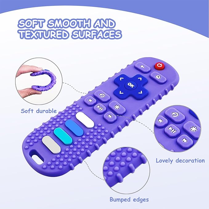 YAPROMO 2Pcs Teething Toys, Baby Remote Toy Teethers, Silicone Toy Remote Teethetr for Infant Toddler Kids/Boy/Girl, BPA Free and Refrigerator Safe