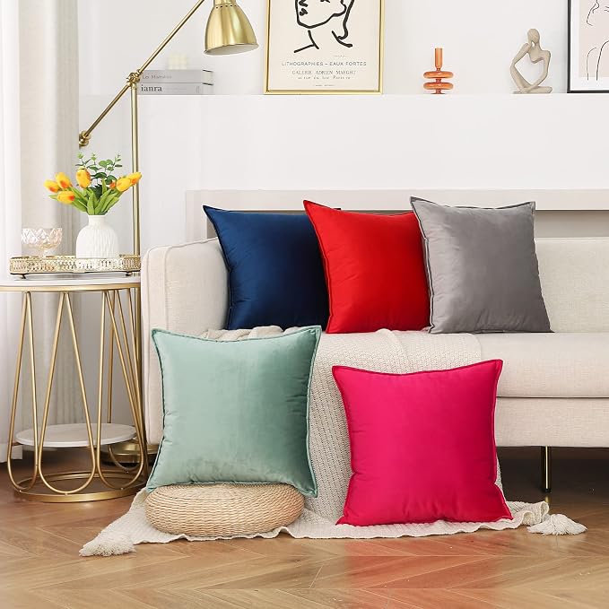 Velvet Sage Green Throw Pillow Covers 16”x16”Pack of 2 Soft Decorative | Square Cushion Covers for Couch Sofa Bed Livingroom Car Home Decor,40x40Cm