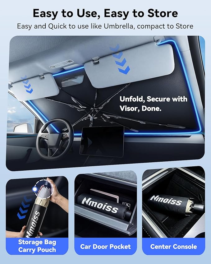 Nmoiss Windshield Sun Shade Umbrella for Honda Odyssey - [Vinyl Coating Heat Shield] Protect Car from Sun Rays & Heat Damage Keep Cool and Protect Interior, Spring Structure Edge