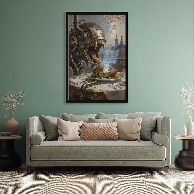 Framed Steampunk Fantasy Wall Art for Living Room And Dining Room Vintage Industrial Decor 16x24in