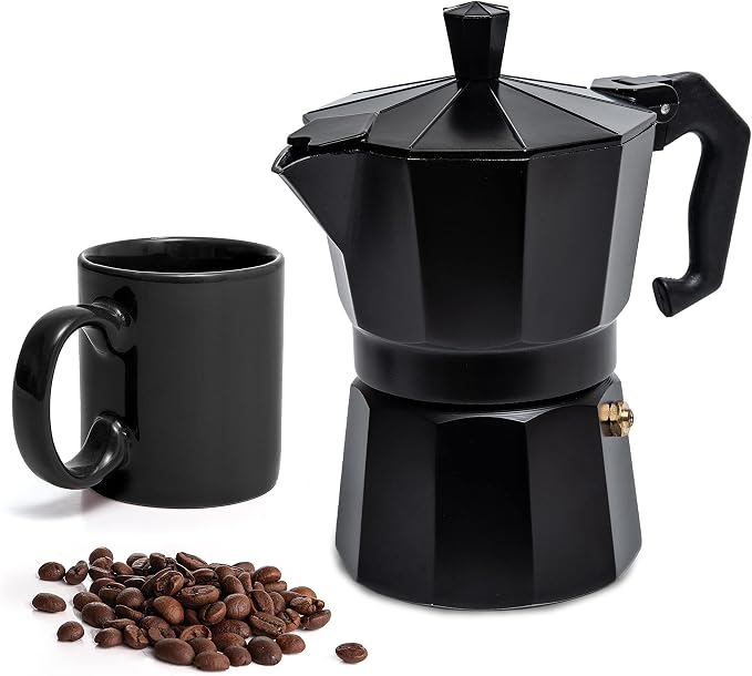 Mixpresso 3 Cup Moka Pot Stovetop Espresso Maker, Italian Cuban Coffee Pot | 5oz aluminum Italian coffee maker for gas and electric stovetops, small design for traditional coffee at home, Mug 4.4 Oz