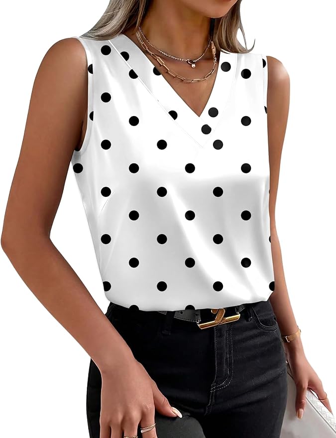 Sipaya Silk Satin Tank Tops for Women V Neck Summer Tops Sleeveless Camisole Business Casual Outfits Work Blouses