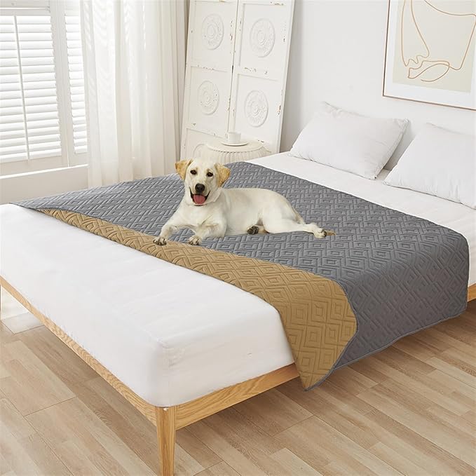GIBZ Water Resistant Dog Bed Blanket Cover Large Anti Slip Pet Furniture Protector Washable Cat Quilted Mat for Couch, Grey, 75x180cm