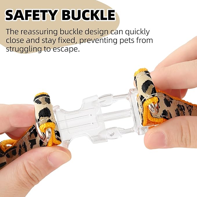 Mile High Life Leopard Dog Harness Collar Leash Set, Adjustable No Pull Dog Halter Harness for Small Breed Dogs, Easy Control for Training Walking (Yellow, XS Chest 9"-15", Neck 8"-12")