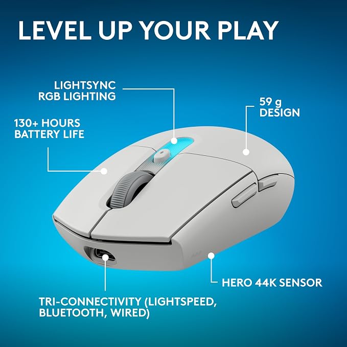 Logitech G305 X Superlight Wireless Gaming Mouse - White | Lightweight 59g, HERO 44K Sensor, RGB lighting, Lightspeed, Bluetooth, 130+ Hr battery life, 6 programmable buttons, PC/Mac
