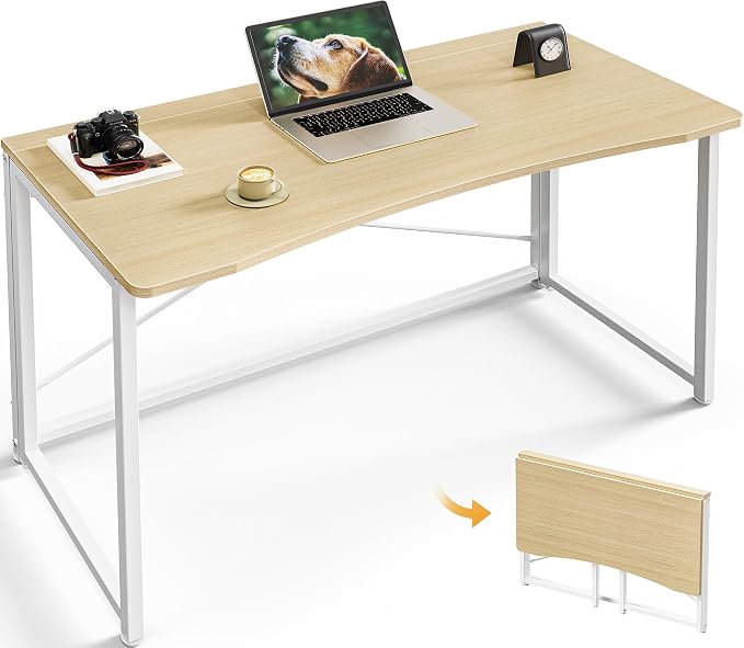 Huuger Folding Desk for Small Spaces, 31.5 Inch Foldable Computer Table, Easy Assembly, for Home Office, Study, Bedroom, Dorm, Space Saving, Small Writing Work Office Computer Desk, Oak