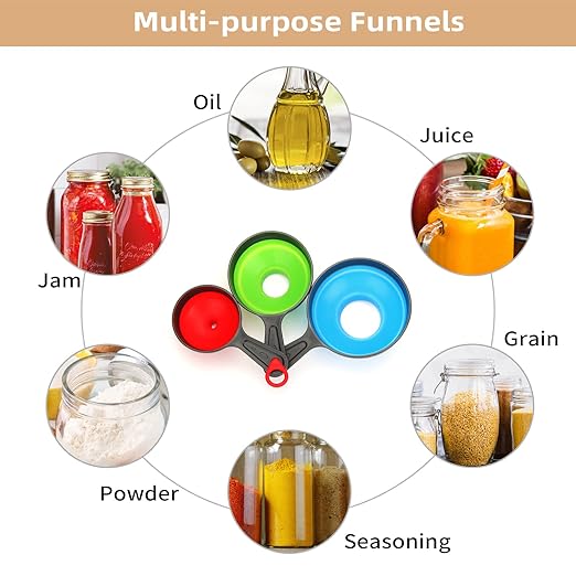 Funnels for Kitchen Use Set of 3, Dokpod Collapsible Funnels for Filling Bottles, Wide Mouth Canning Funnel, Small Medium Large Funnel Set for Filling Solid Particles, Powder and Liquid,