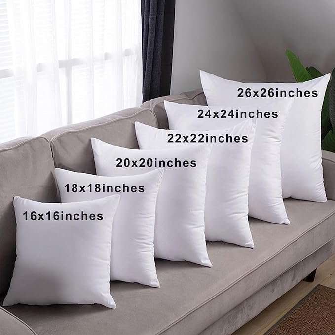 HITO 24x24 Pillow Inserts (Set of 2)- 100% Cotton Covering Down Alternative Throw Pillows White for Couch Bed Sofa