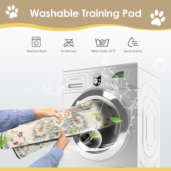 Washable Pee Pad for Dogs 2 Pack, 36" x 36" Reusable Puppy Pads Waterproof Dog Rugs, Super Absorbent, Leakproof, Dog Crate Pad, Playpen Mat, Whelping Pads, White Medallion
