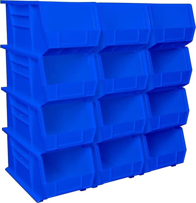 Akro-Mils 30240 AkroBins Plastic Storage Bins, Space-Saving Stackable Bins for Garage, Pantry, Craft Organization, 15-Inch x 8-Inch x 7-Inch, Blue, 12-Pack