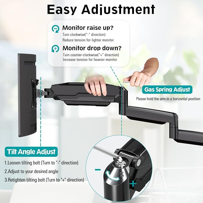 MOUNT PRO Triple Monitor Mount, 3 Monitor Desk Mount for Three Screens up to 32 Inch, Full Motion Gas Spring Heavy Duty Arm Hold up to 19.8lbs Each, Black