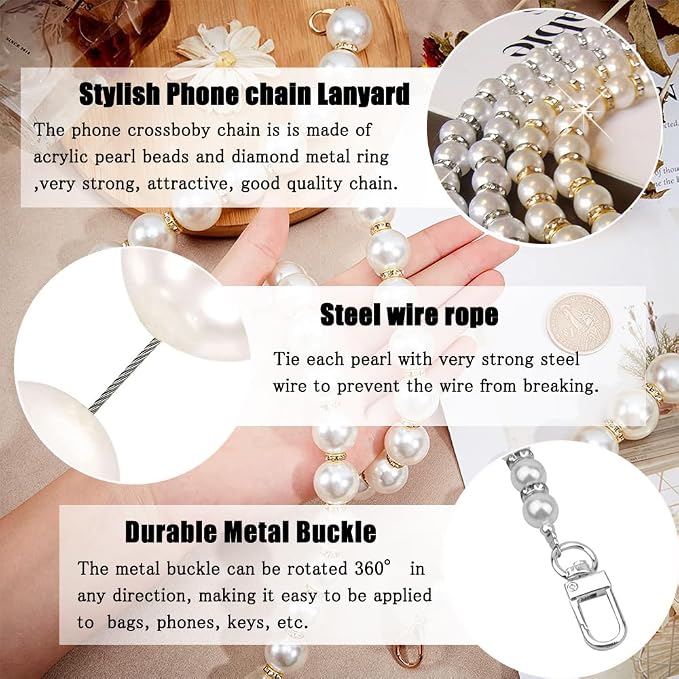 Crossbody Chain Cell Phone Lanyard - Universal Leather+Metal Shoulder Strap With Tether Patches (O)