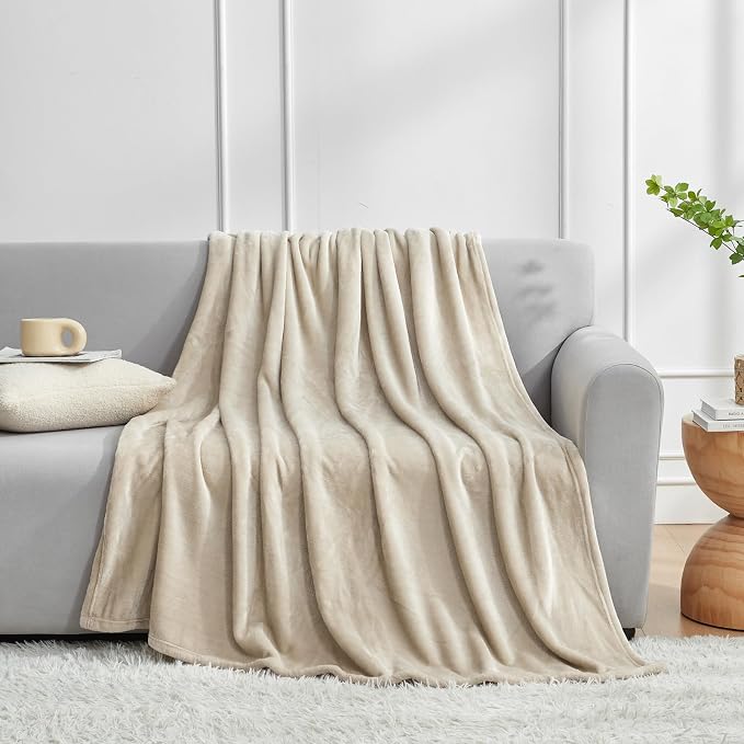 Hansleep Full Taupe Fleece Blanket, Soft Flannel Bed Blanket | Fuzzy Cozy Blanket 84x90 Inches, Multi-use for Bed, Sofa, Couch, Travel, Camping, All Season Warm Lightweight Cover