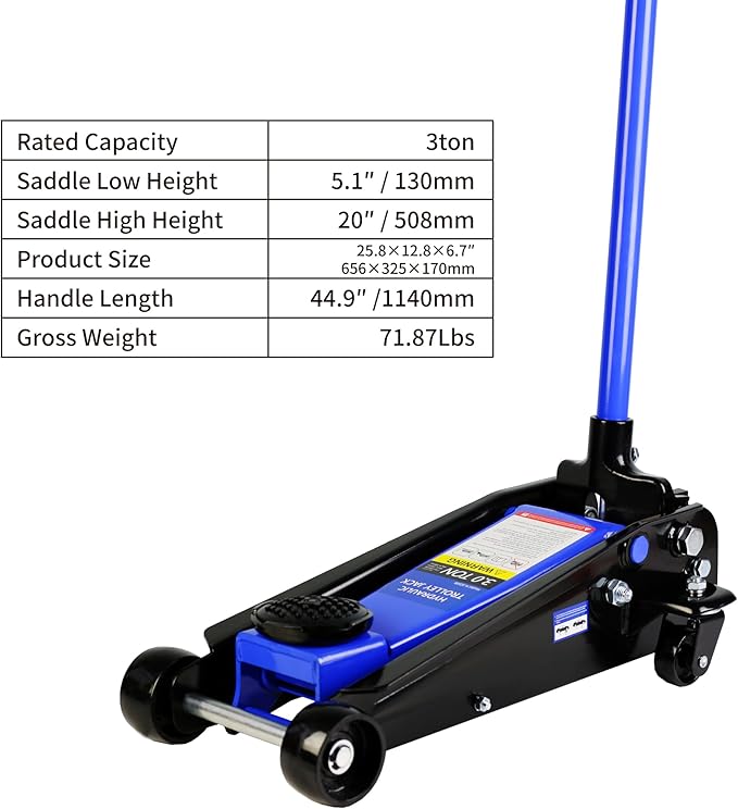 2T 2.5T 3T 4T Low Profile Floor Jack Capacity 4400 lbs 5500Lbs 6600 lbs 8800lbs with Dual Piston,Steady Steel Quick Lift Pump 3.3"-15.2" 3.5"-19.5" 5.1"-20" 4"-21" Lifting Range Height,Black+Blue