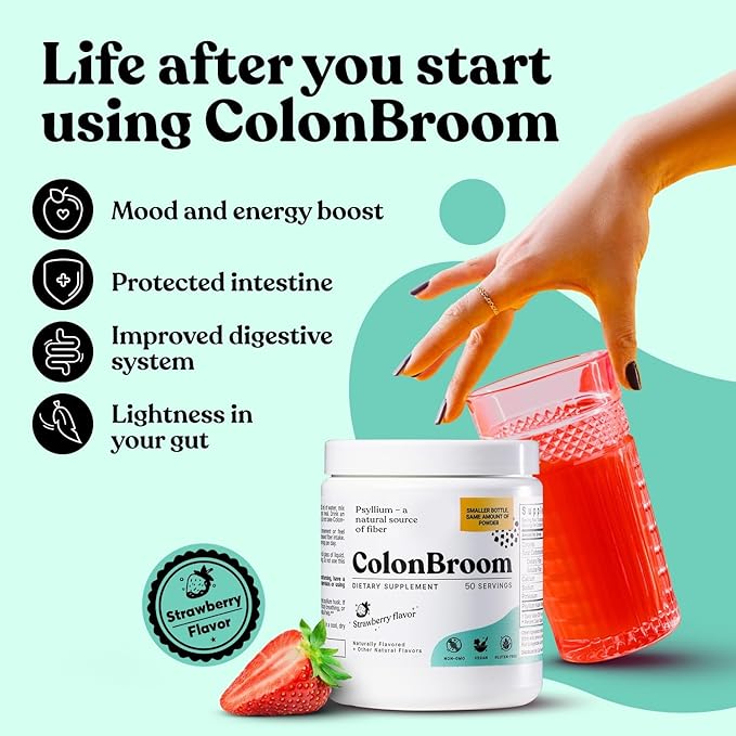ColonBroom Psyllium Husk Powder Sugar Craving Suppressant - Chromium Picolinate 200mcg, 2 Items - Colon Cleanser Fiber Supplement (50 Servings) + Sugar Craving Suppressant (60 Servings)