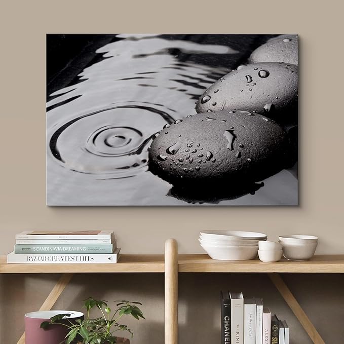 wall26 Canvas Print Wall Art Black Rocks with Ripples in The Water Floral Nature Photography Realism Bohemian Scenic Relax Cool for Living Room, Bedroom, Office - 16"x24"