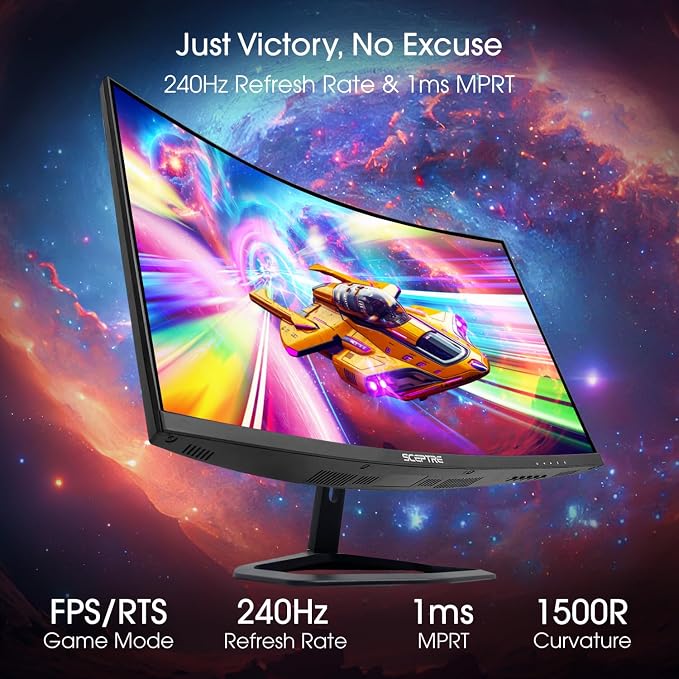 Sceptre New 27-inch Curved Gaming Monitor FreeSync 240Hz Plus DisplayPort HDMI 1ms 99% sRGB Build-in Speakers, R1500 Machine Black 2025 (C275B-FWT240 Series) | 27 Va Curved FHD 1080p, 1ms Mprt, Amd Freesync Premium, Built-in Speakers