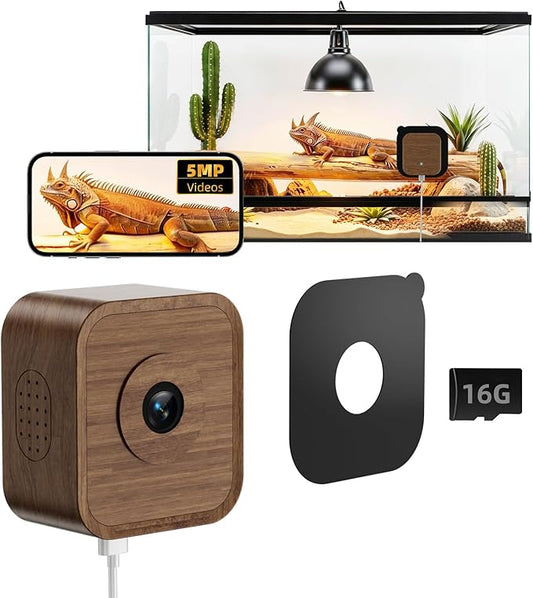 5MP Aquarium & Terrarium Camera, WiFi Pet Camera with Daily Time-Lapse Video, 120° Wide-Angle Anti-Glare Lens, AI Motion Alerts, Color Night Vision, Easy Magnetic Install for Fish, Reptiles, Insect