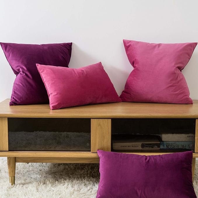 12x20 Lumbar Throw Pillow Covers Set of 2 for Couch Bed Sofa,Rose Red | Decorative Soft Velvet Cushion Covers with Invisible Zipper for Living Room Bedroom Home Decor
