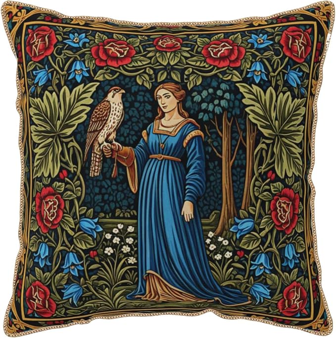 Vintage Floral Leaves Velvet Pillow Covers 18x18 Inch Tapestry Art Red Blue Flowers Bird Throw Pillows For Couch Cushion Covers Pillowcase European French Country Pillow Cases for Sofa Bed Bedroom