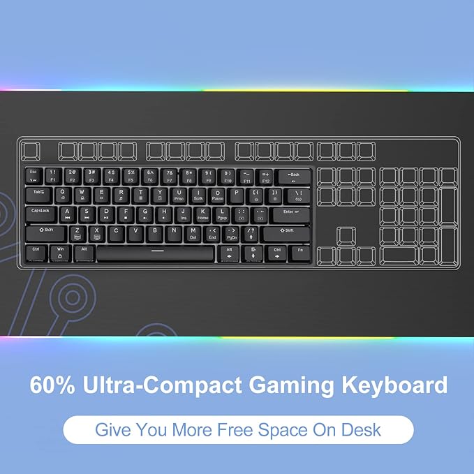 DIERYA 60% Mechanical Keyboard, DK61se Wired Gaming Keyboard with Blue Switches, LED Backlit Ultra-Compact 61 Keys Mini Office Keyboard for Windows Laptop PC Gamer Typist（Black）