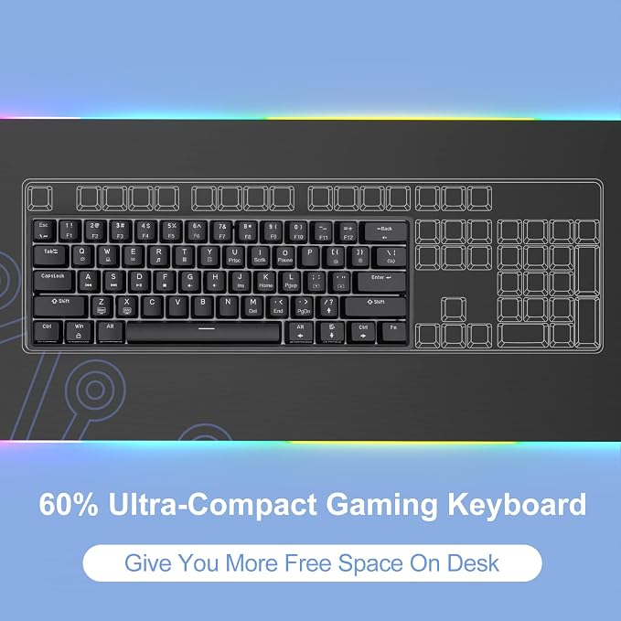 DIERYA 60% Mechanical Keyboard, DK61se Wired Gaming Keyboard with Red Switches, LED Backlit Ultra-Compact 61 Keys Mini Office Keyboard for Windows Laptop PC Gamer Typist（Black）