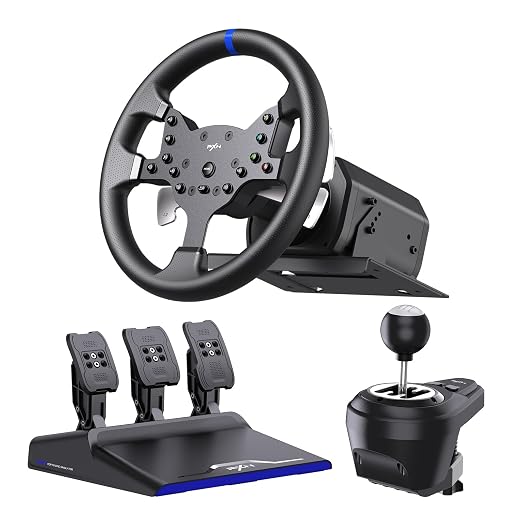 PXN V99 Force Feedback Racing Wheel, with Pedals and Shifter | Detachable 270°/900° Steering Wheel, Hall Pedals & H-Shifter - for PC, Xbox Series X|S, Xbox One, and PS4