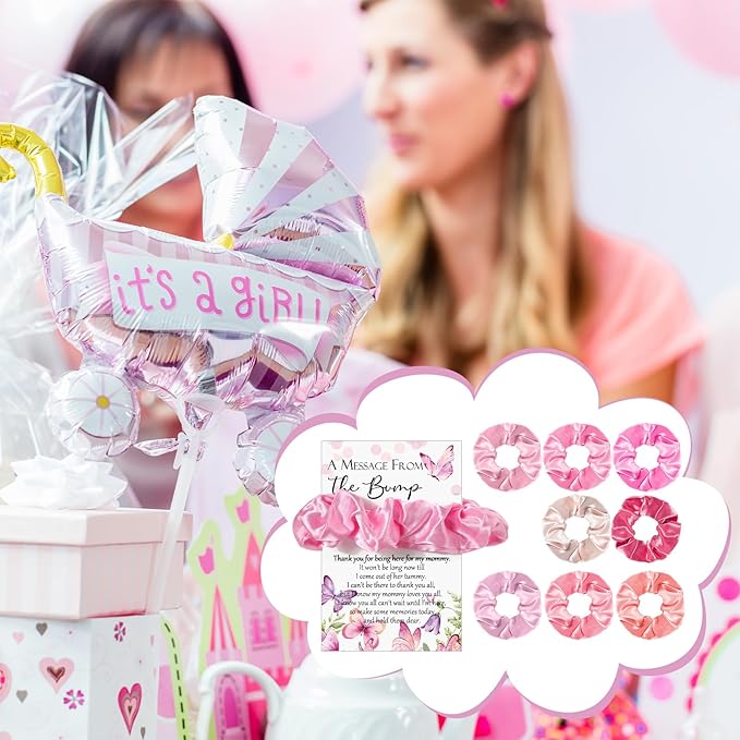 Yinkin 30 Sets Butterfly Baby Shower Favors for Girl, Include Pink Hair Ties Pink Scrunchies Butterfly Thank You Cards a Message from the Bump Baby Shower Sign Souvenirs for Guests