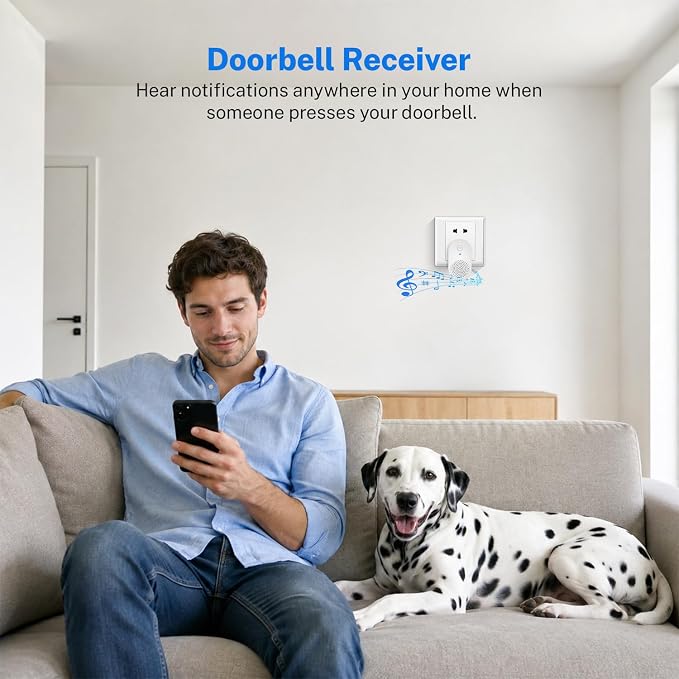 1080p Wireless Video Doorbell Camera with Smart AI Human Detection, Two-Way Audio, Live View, Night Vision, 2.4G WiFi, Battery Powered, App Control, and Cloud Storage for Home, Office & Pet Monitoring