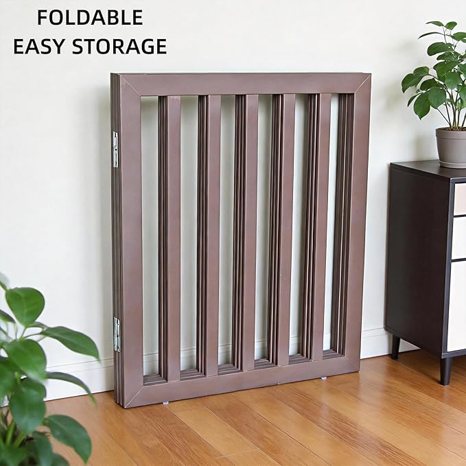 ZJSF Freestanding Indoor Dog Gate for House Foldable Wood Puppy Gate for Doorways Pet Gate for Stairs Extra Wide Pet Fence, Brown, 24" Height 3 Panels
