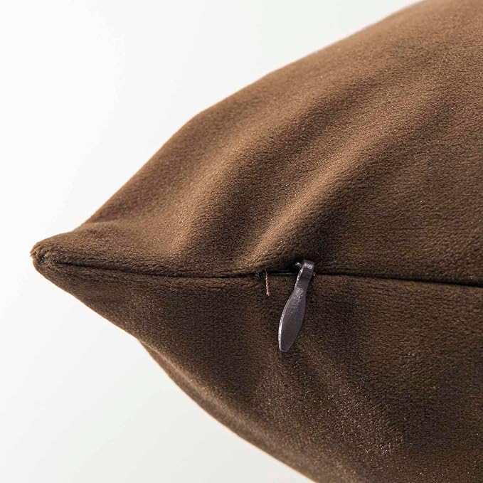 Throw Pillow Covers Set of 2 for Couch Bed Velvet Cushion Cover 14x14,Brown | Decorative Pillow Covers with Invisible Zipper for Sofa Living Room Bedroom Home Decor Modern