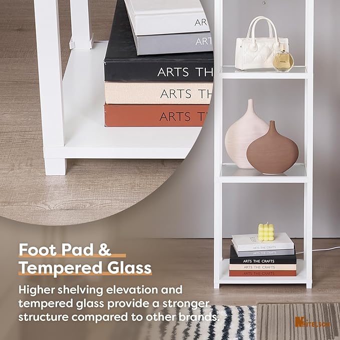 Floor Lamp with Shelves, Modern Standing Lamp with Tempered Glass, Large Display Shelf Lamp, Tall Lamps with Shelves for Living Room, Bedroom, Office, White
