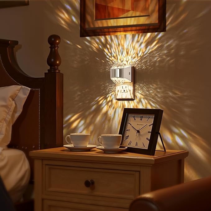 Night Light, Sliver Projector Night Lights Plug into Wall 2 Pack | LED Night Light Soft White for Bedroom, Dimmable Brightness Dusk to Dawn Nightlight for Bathroom, Gaming Room, Home Decor
