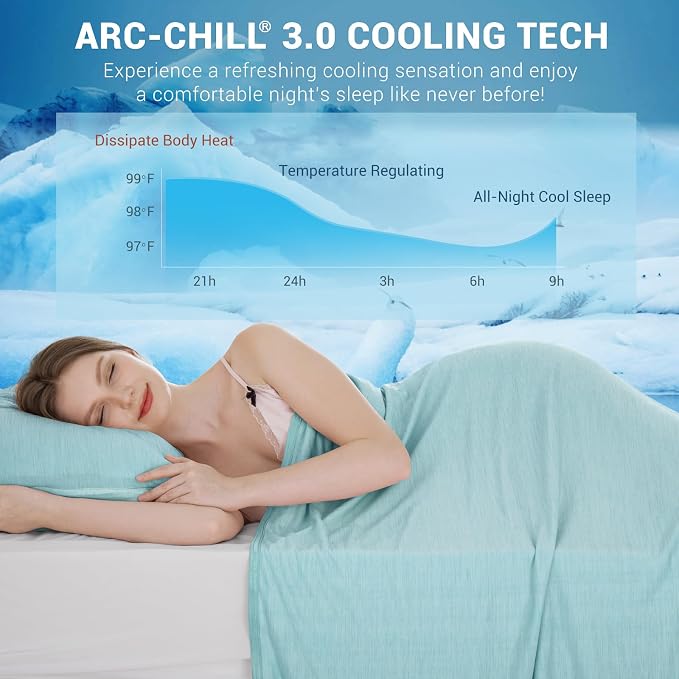 Elegear Arc-Chill 3.0 Cooling Blanket for Hot Sleepers, Queen Size, Green | Q-Max>0.5 Cooling Fabric, Absorbs Heat to Keep Body Cool, Breathable Summer Blankets for Night Sweats & Menopause, 79"x86"