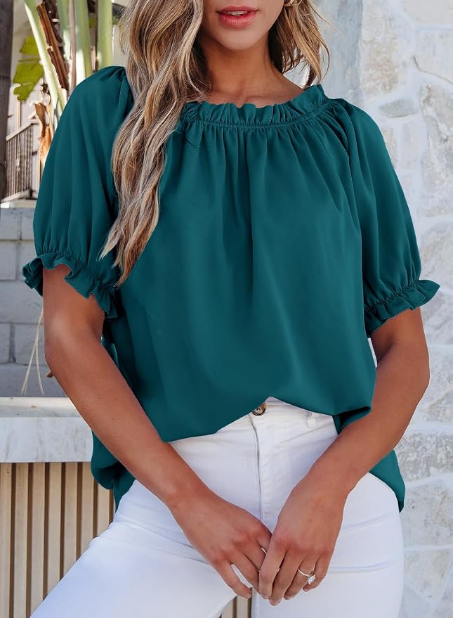 EVALESS Womens Tops Off The Shoulder Blouses for Women Dressy Casual Cute Puff Sleeve T Shirts Fashion 2026