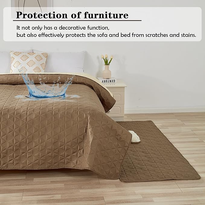 Waterproof Dog Bed Cover Pet Blanket, Soft Pet Couch Covers for Sofa Washable, Bed Couch Sofa Furniture Protector for Puppy Cat Kids (Khaki,210 * 305 CM)
