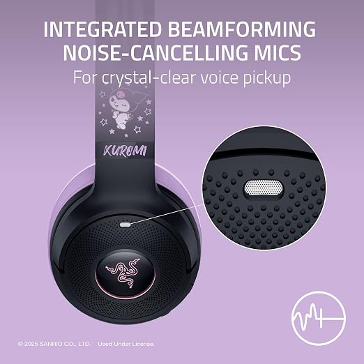 Razer Kraken Kitty V2 BT Wireless RGB Headset, Kuromi Edition | Chroma RGB Kitty Ears & Earcups, Bluetooth 5.2, 40 mm Drivers, Noise-cancelling Mics, Lightweight, USB-C, 40 Hr Battery