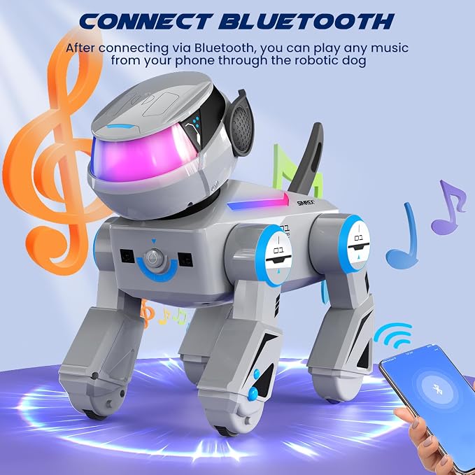 SIMREX Robot Dog Toys for Kids – Smart Interactive Robot Puppy with Bluetooth,Touch Sensor, Dance Tricks, LED Eyes, 2 Rechargeable Batteries, Gift for Kids Boys and Girls(Gray)