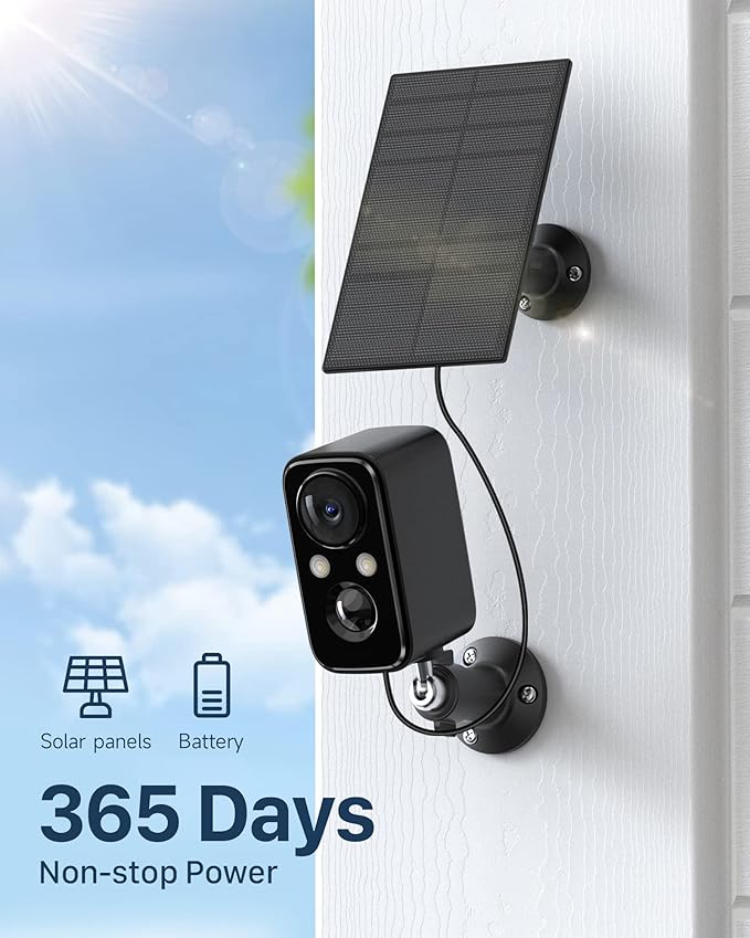 Security Cameras Wireless Outdoor: Cameras for Home Security WiFi Camera with Solar Panel Battery Powered Surveillance System Kit Motion Sensor Alarm Floodlight Night Vision IP66 Waterproof