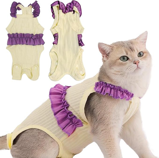 Cat Recovery Suit,Kitten Onesie After Surgery,E-Collar Alternative for Abdominal Wound and Skin Diseases,Soft Breathable Bodysuit After Spay（Beige-m）